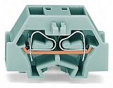 4-проводные клеммы; без кнопок; с защелкивающейся монтажной ножкой; для толщины пластины 0,6 - 1,2 мм; Крепежное отверстие 3,5 мм Ø; могут подсоединяться с помощью миниатюрных смежных и смещенных перемычек; CAGE CLAMP®; 1,50 mm²; синие