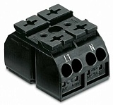 4-проводная клеммная колодка с монтажными штифтами; 2-пол.; L1-N; без заземляющего контакта; для самореза диаметром 2,9 мм снизу; с 2 выводами; 4 mm²; 4,00 mm²; черные