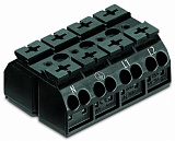 4-проводная клеммная колодка с монтажными штифтами; 4-пол.; N-PE-L1-L2; с заземляющим контактом; для винта и гайки ø 3 мм; 4 mm²; 4,00 mm²; черные