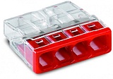 Соединительные клеммы COMPACT; для одножильных проводников; макс. 2,5 мм²; 4-проводн.; прозрачный корпус; красная крышка; Темп. окруж. среды: макс. 60 °C (T60); 2,50 mm²; прозрачные